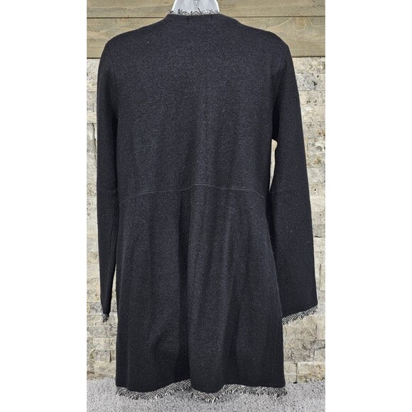 Karl Lagerfeld Womens Cardigan Wool Blend Pockets Tweed Fringe Black Old Money S - Picture 2 of 12